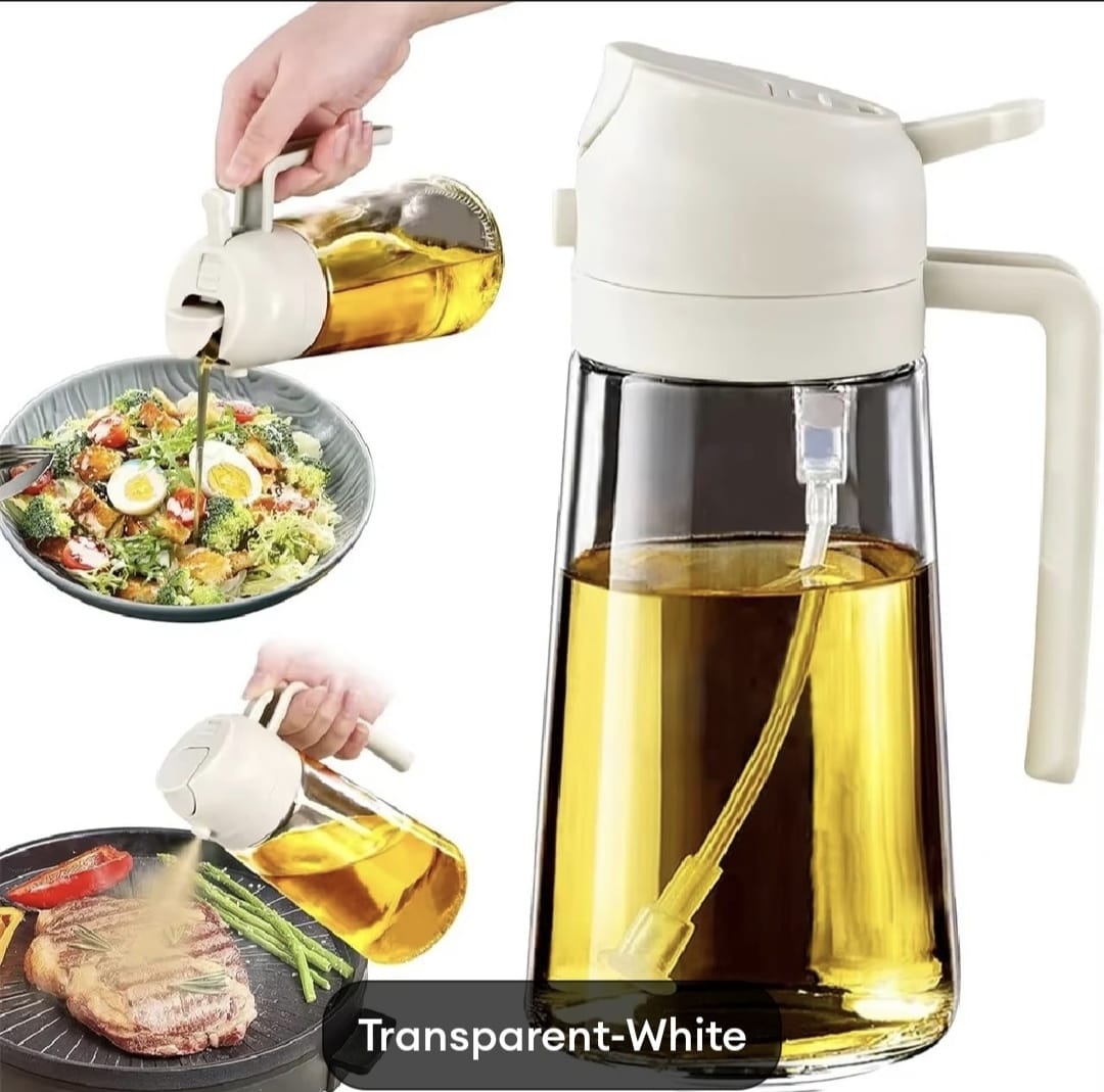 470ml Kitchen Glass Oil Sprayer Bottle | 2‑in‑1 Olive Oil Dispenser | Transparent Premium Quality ( Random Colour)
