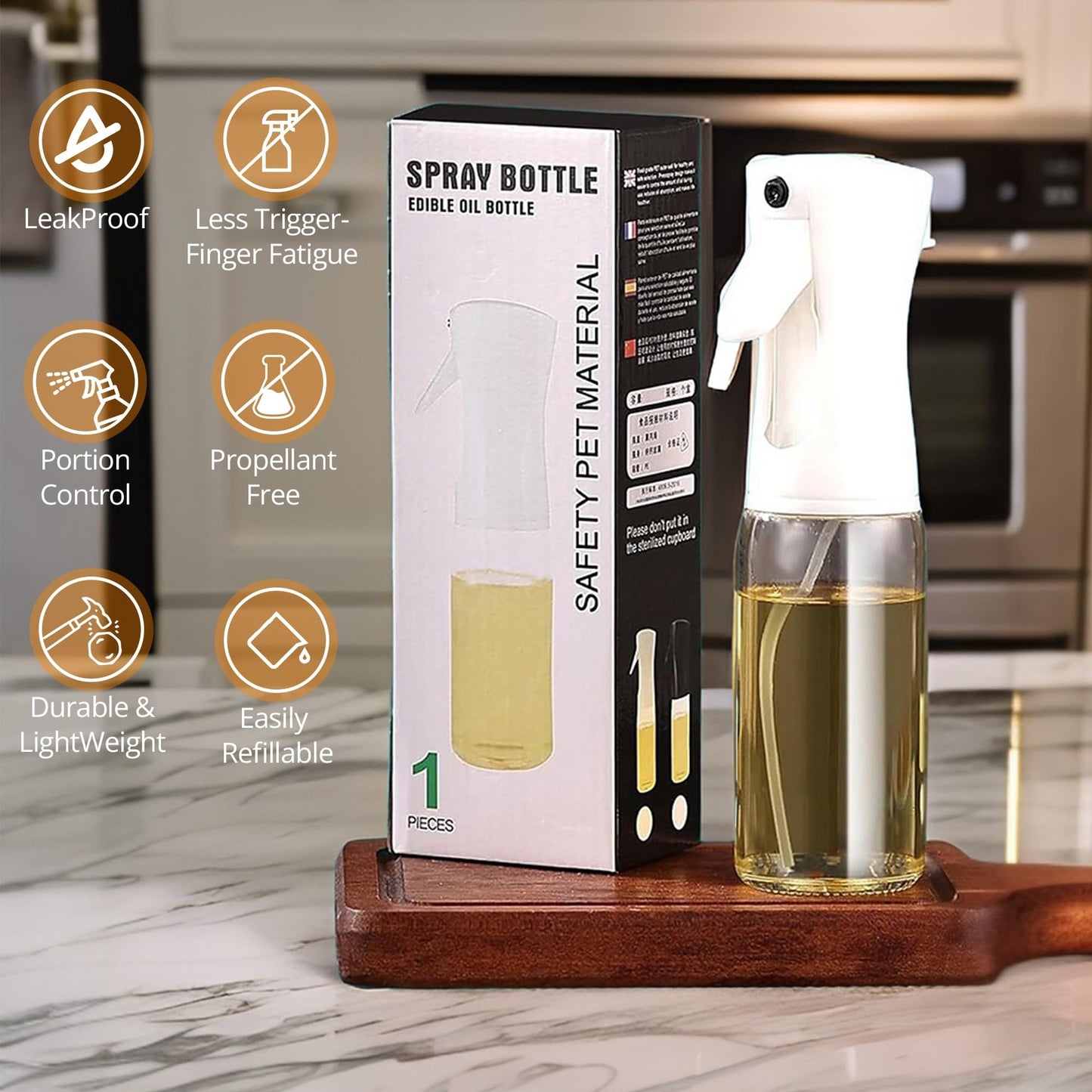 Edible Oil Spray Bottle | 220ml Glass Bottle | With Brush | Refillable | For Air Fryer, Baking &amp; Grilling ( Random Colour)
