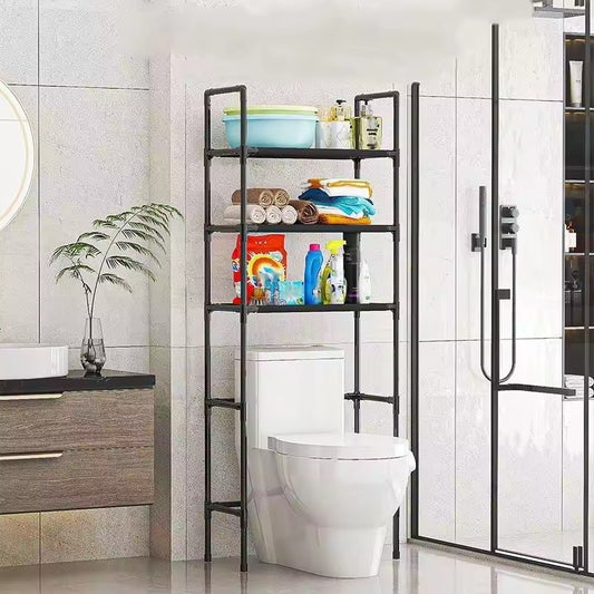 Multi-Layer Bathroom Storage Rack | Space-Saving Toilet Organizer | Strong Carbon Steel Shelf For Towels &amp; Toiletries